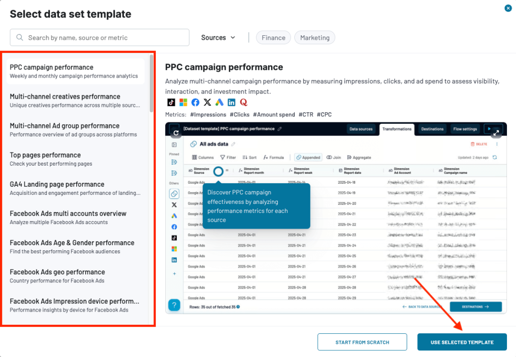 coupler data sets choose data set template