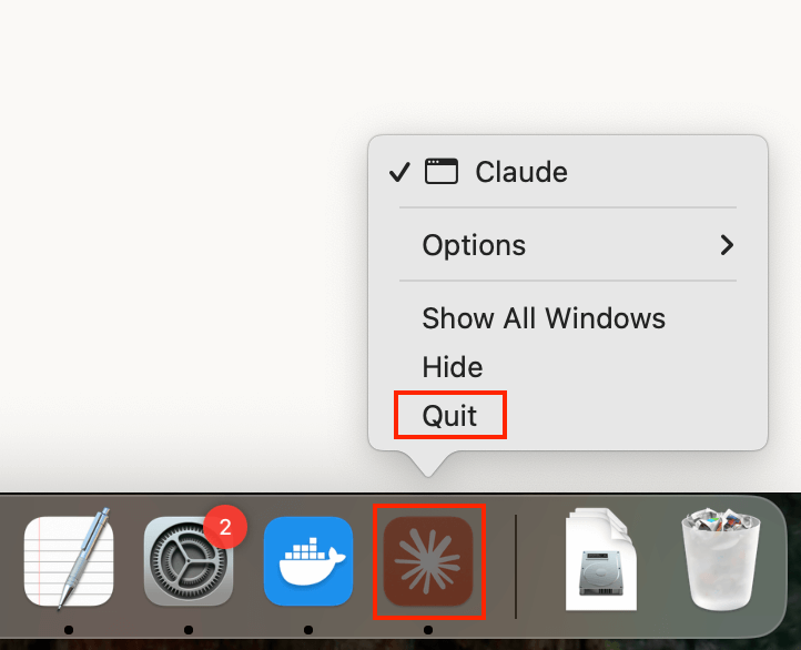 coupler mcp server quit claude completely in mac