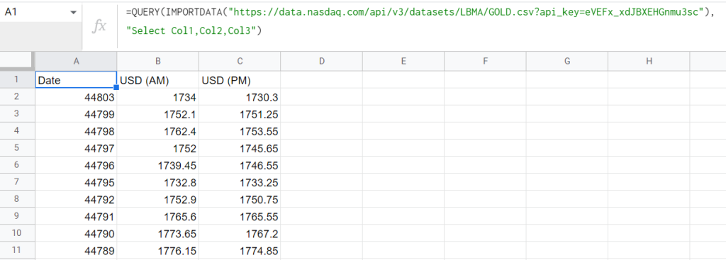 query importdata google sheets