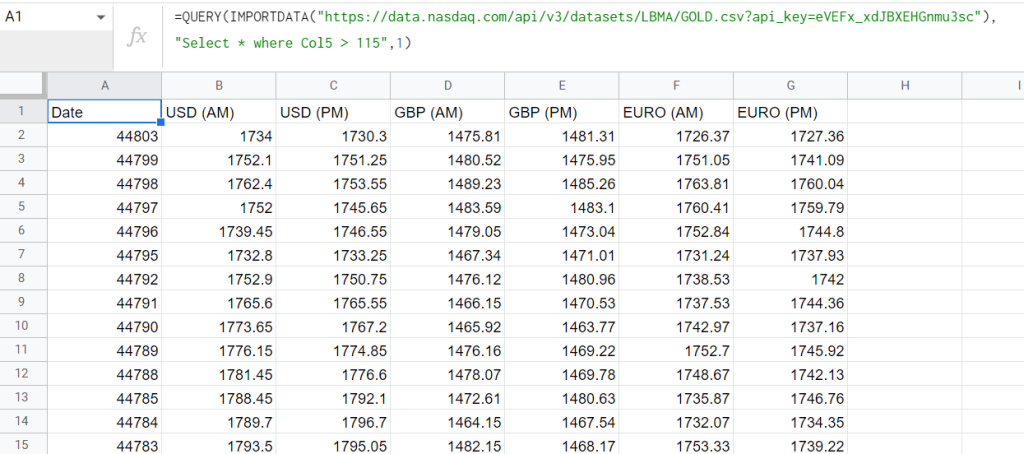 query importdata google sheets conditions