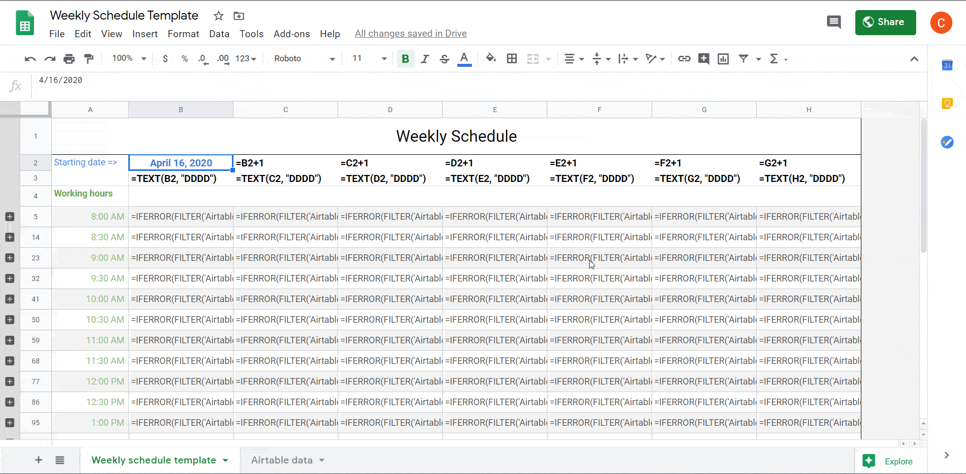 How weekly schedule connected to Airtable works