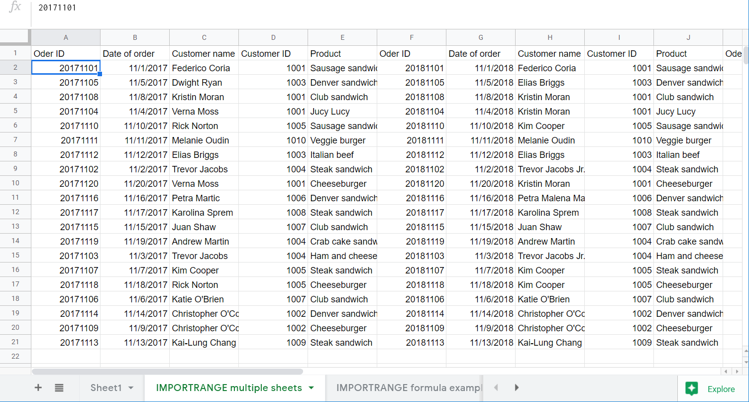 IMPORTRANGE multiple sheets horizontal merge