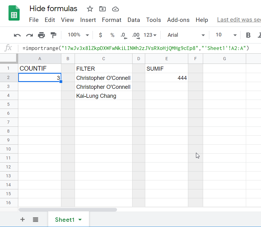IMPORTRANGE hide formulas