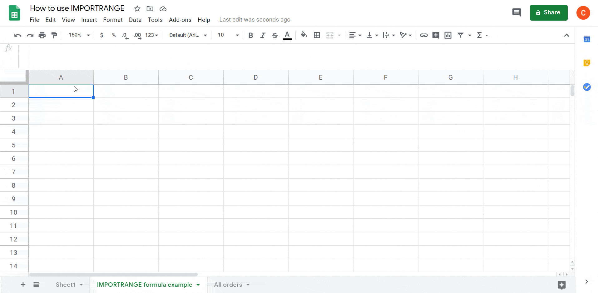 IMPORTRANGE formula example