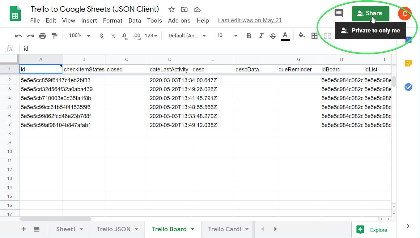 Share status of a spreadsheet