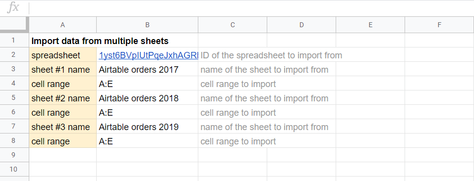 How to import data from multiple sheets with IMPORTRANGE