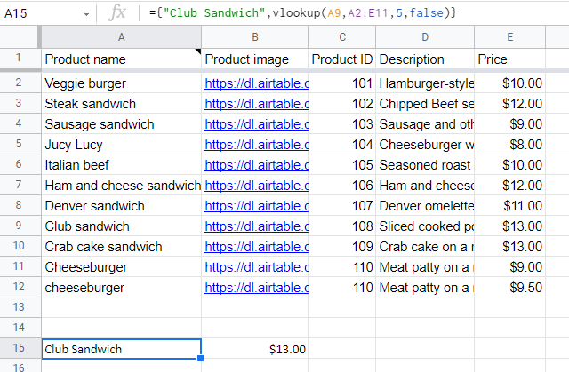 vlookup google sheets ejemplo