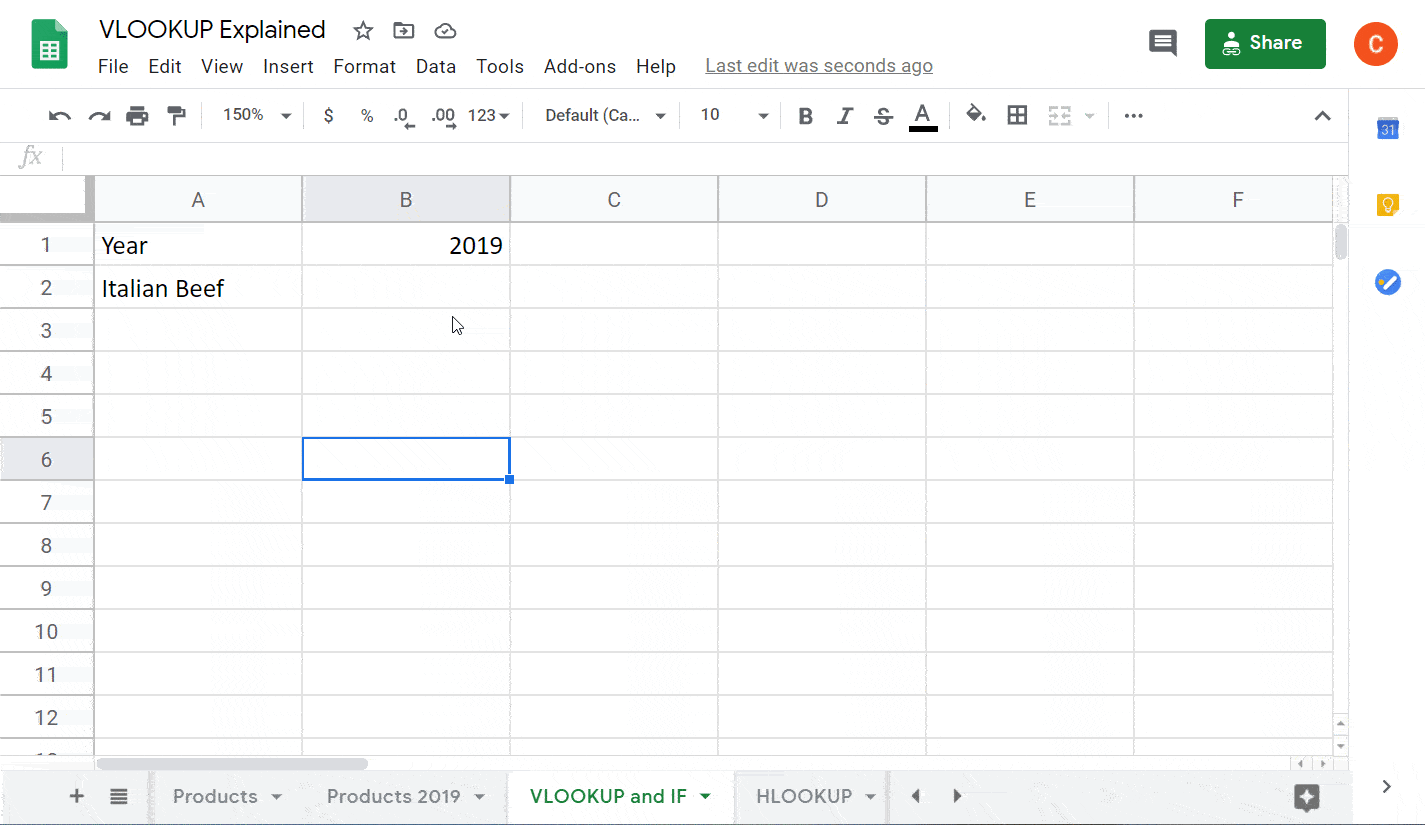 Ejemplo de fórmula VLOOKUP e IF