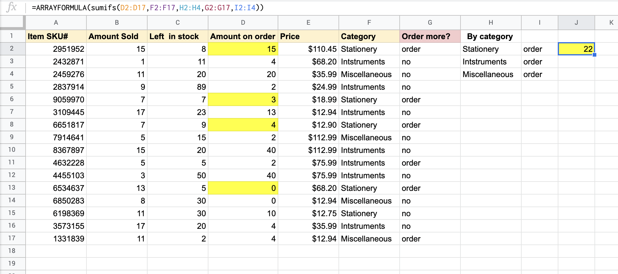 SUMIFS + ARRAYFORMULA does not expand