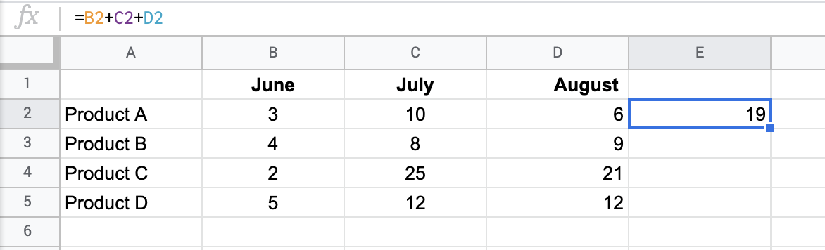 Simple formula to sum up values