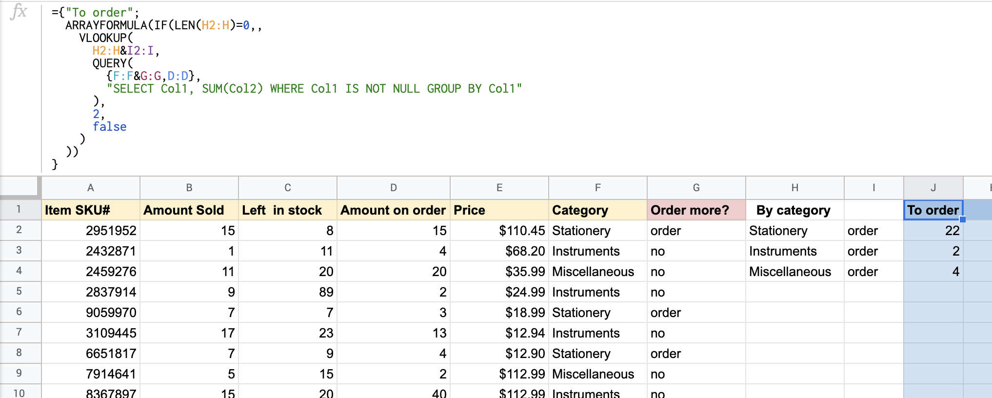ARRAYFORMULA + IF + LEN + VLOOKUP + QUERY as an alternative to expand SUMIFS formula