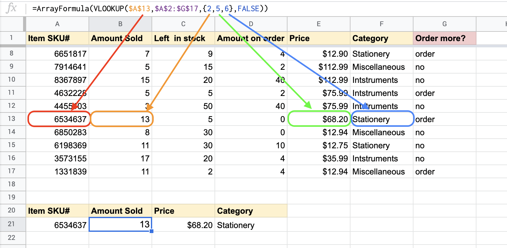 ARRAYFORMULA and VLOOKUP explained
