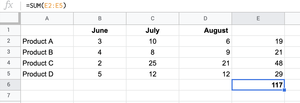 SUM formula example