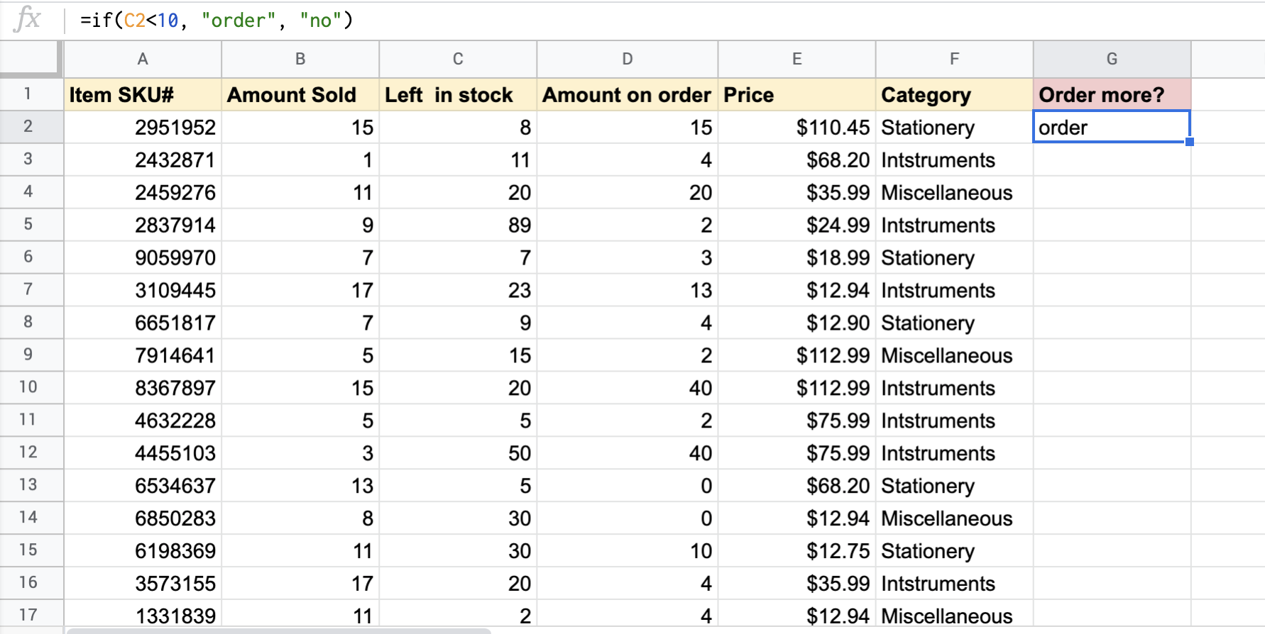 IF formula example