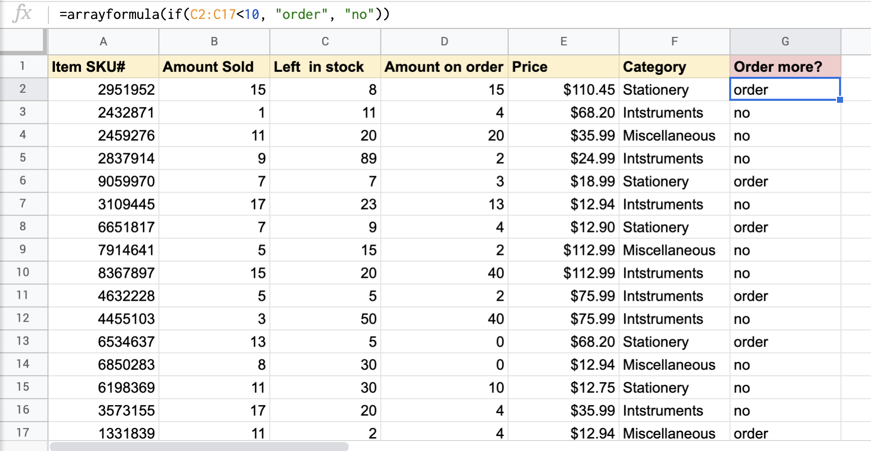 ARRAYFORMULA + IF formula example