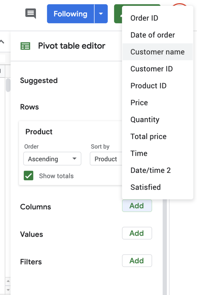 Add a Column to your pivot table