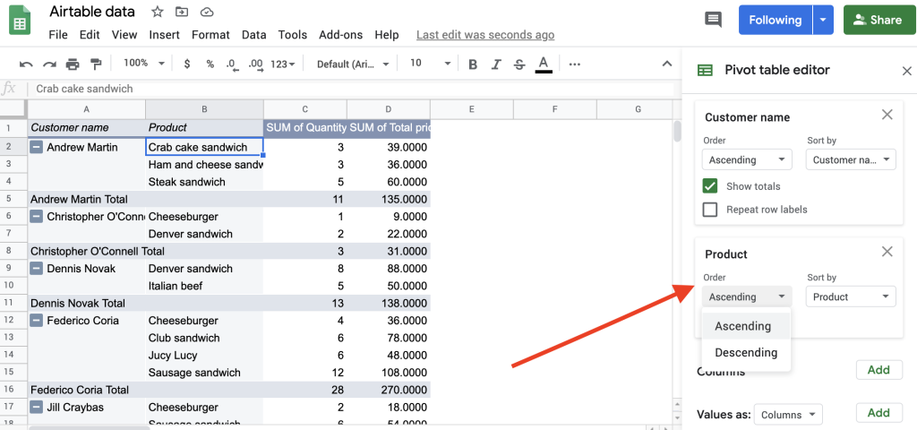 Ascending and Descending order in pivot tables