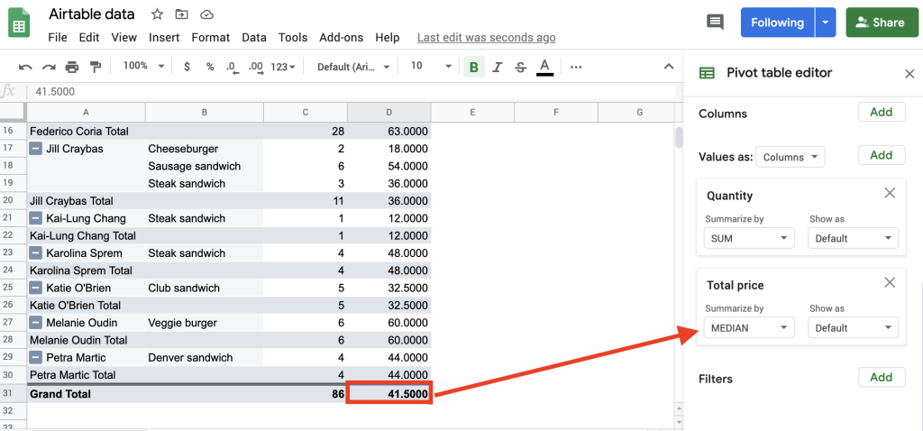 Change the aggregation type in pivot tables