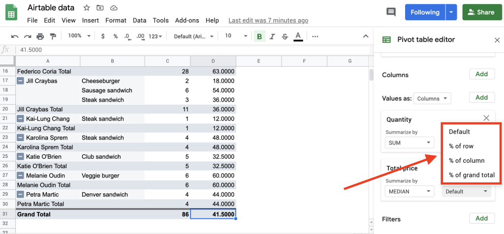 Change the view of values in pivot tables