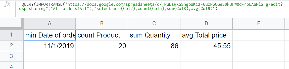 Aggregation operations with the imported data