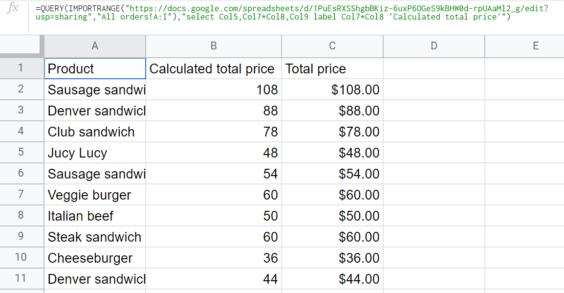 Arithmetic operations with the imported data