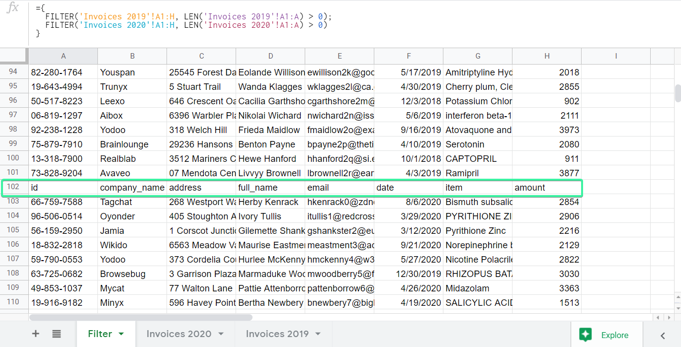 Make sure to avoid the title row when merging multiple sheets