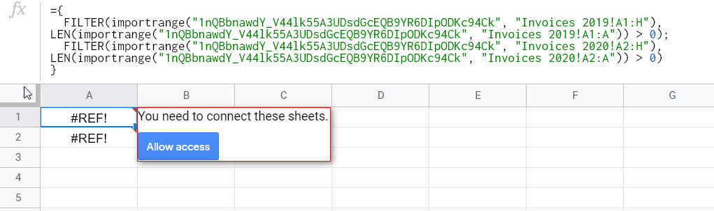 IMPORTRANGE #REF! You need to connect these sheets