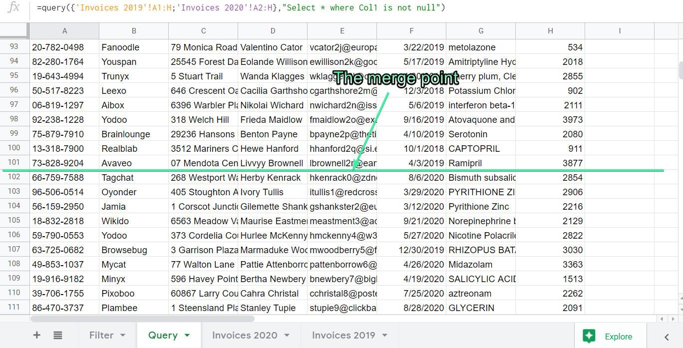 Combine sheets into one with QUERY