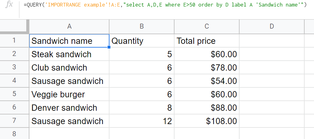QUERY formula example