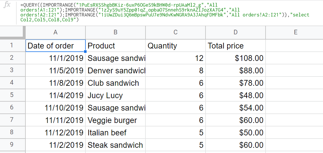 Import data from multiple spreadsheets and combine it into one