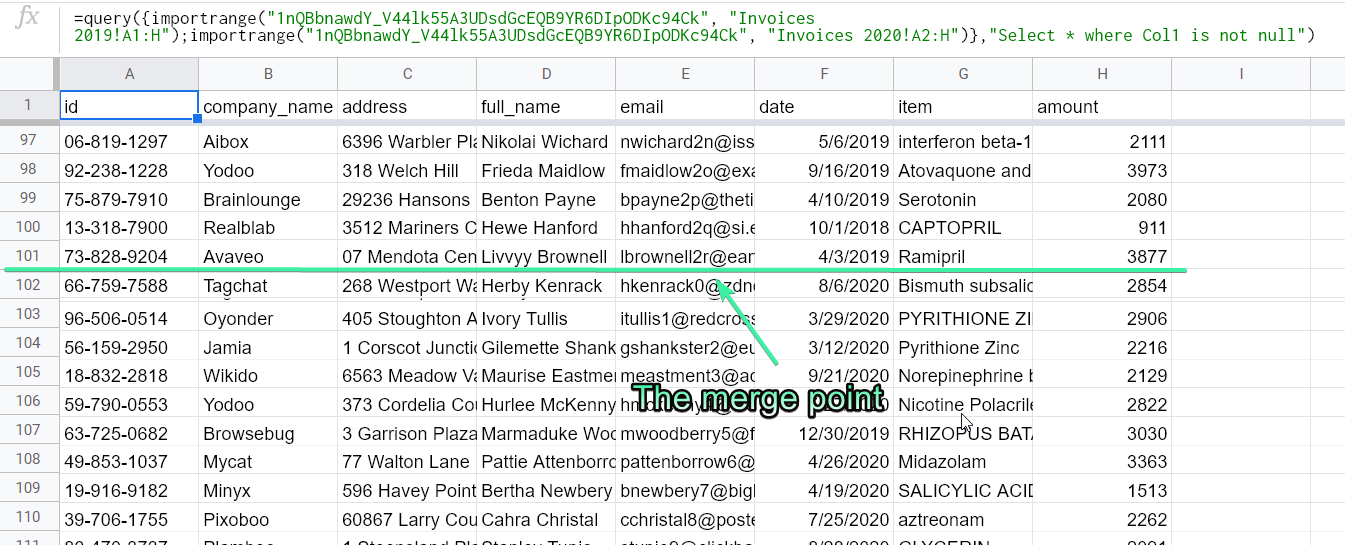 Merge sheets from another spreadsheet into one with QUERY + IMPORTRANGE
