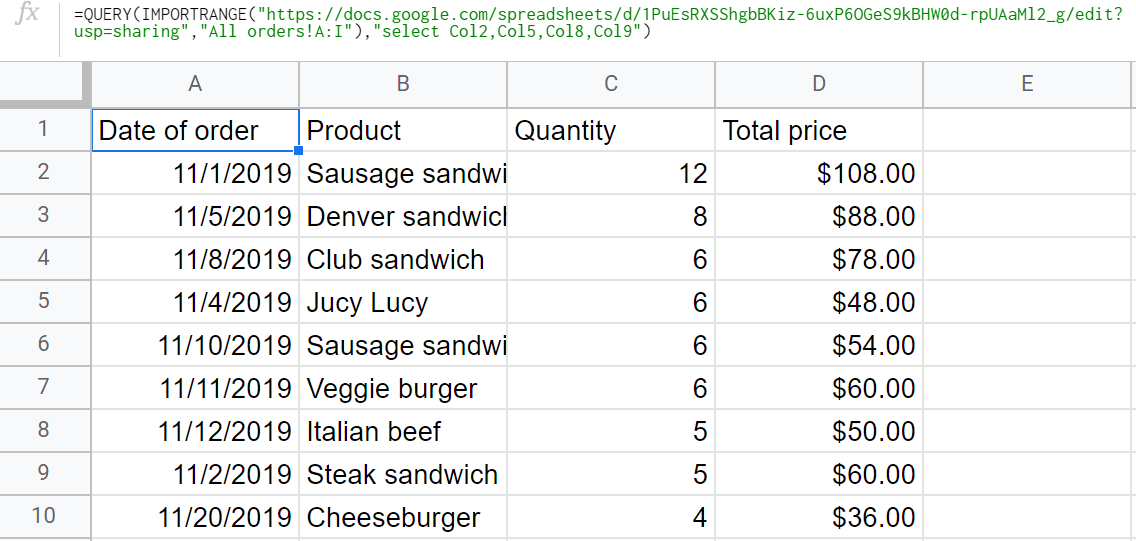 Import a specific range of data with the select QUERY clause
