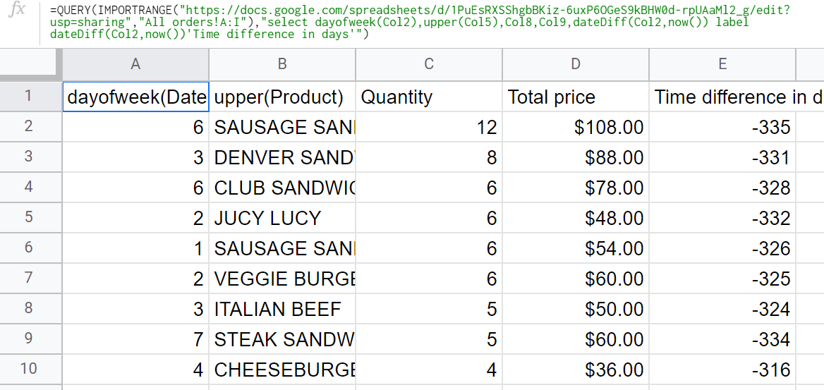 Scalar operations with the imported data