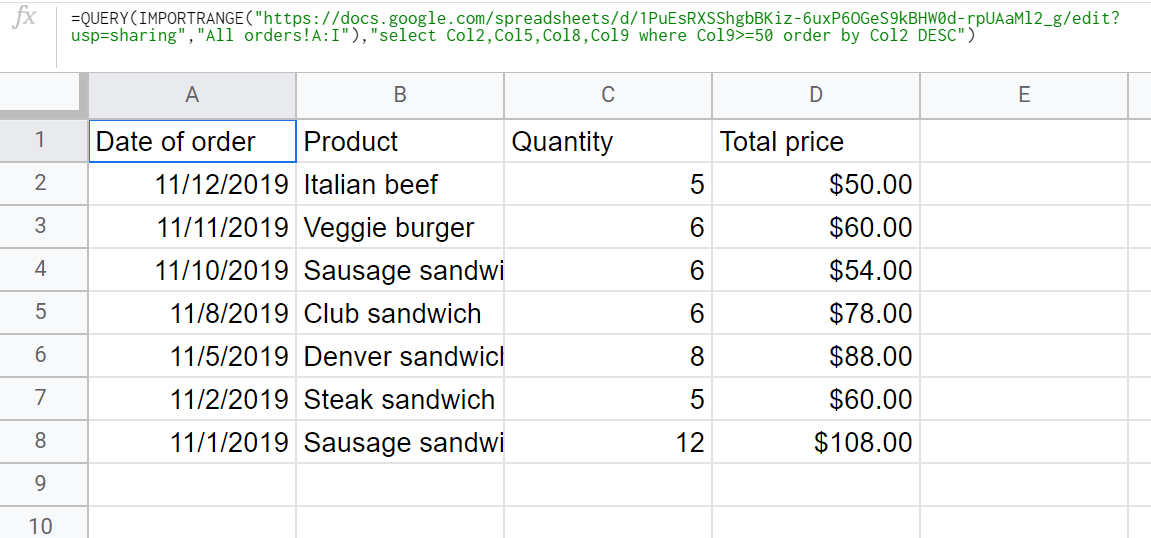Sort the imported data