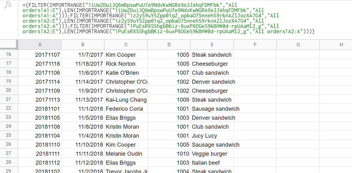 Import data from multiple spreadsheets with IMPORTRANGE