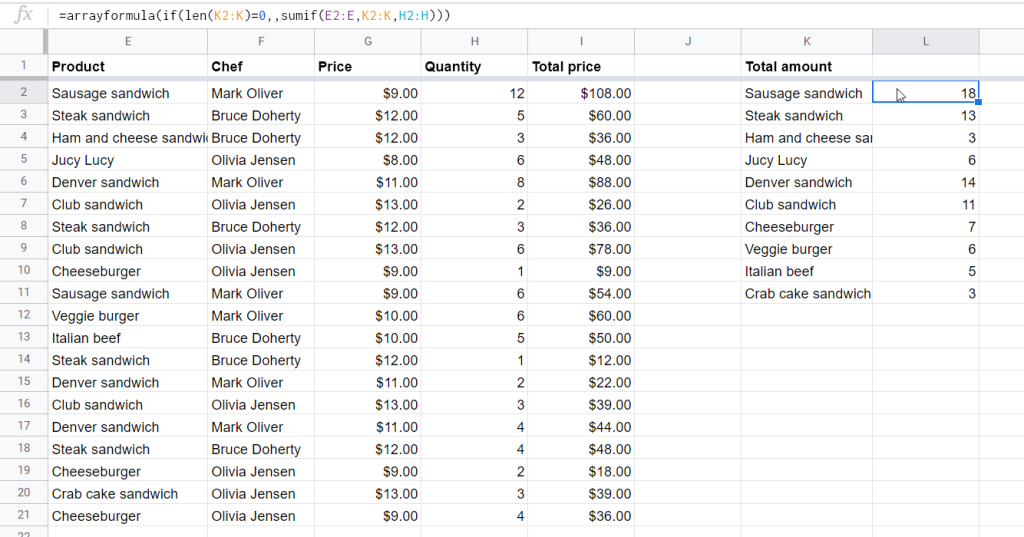 ARRAYFORMULA+SUMIF to expand SUMIF formula in a column