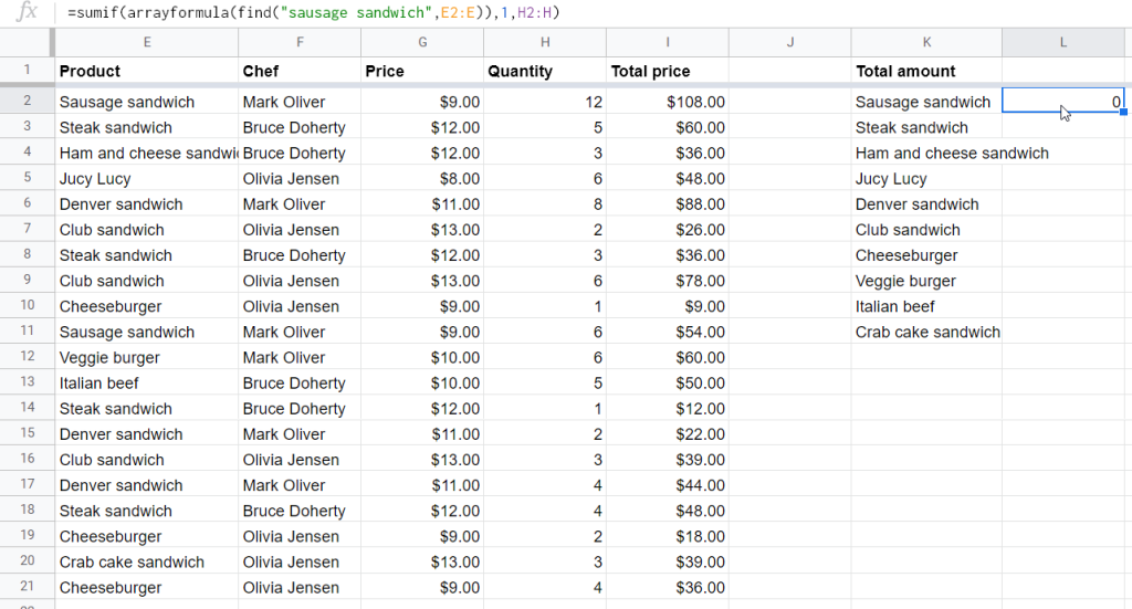 SUMIF by a case-sensitive criterion formula example