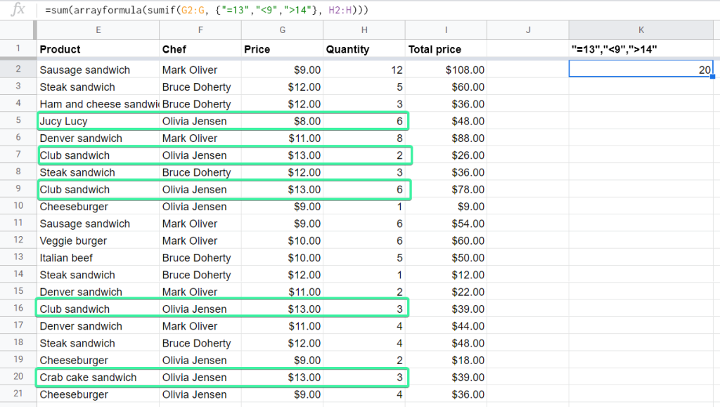 SUMIF formula when any of multiple criteria is met
