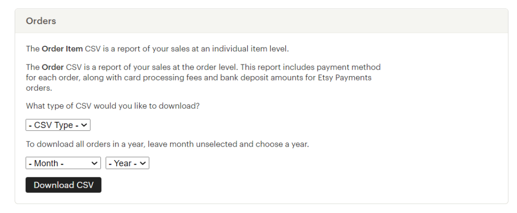 How to download Etsy order report CSV