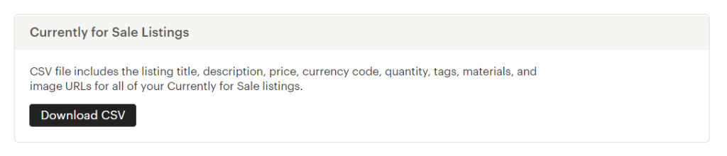 How to download Etsy currently for sale listings
