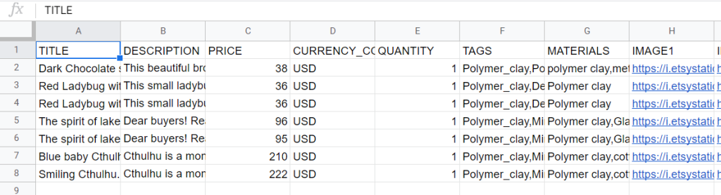 CSV data imported and converted in Google Sheets