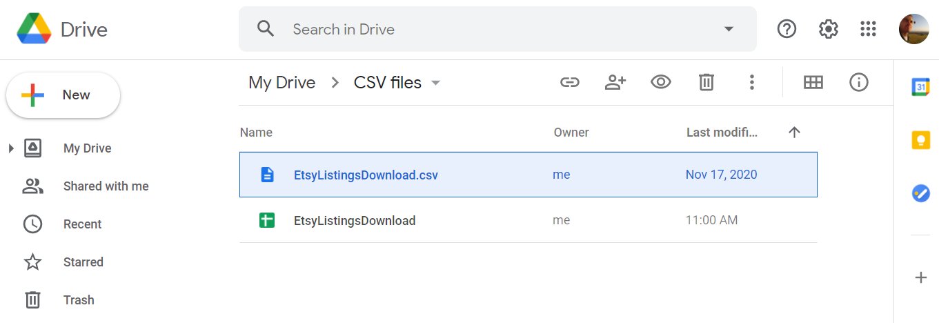 Un archivo CSV convertido en documento de Google Sheets