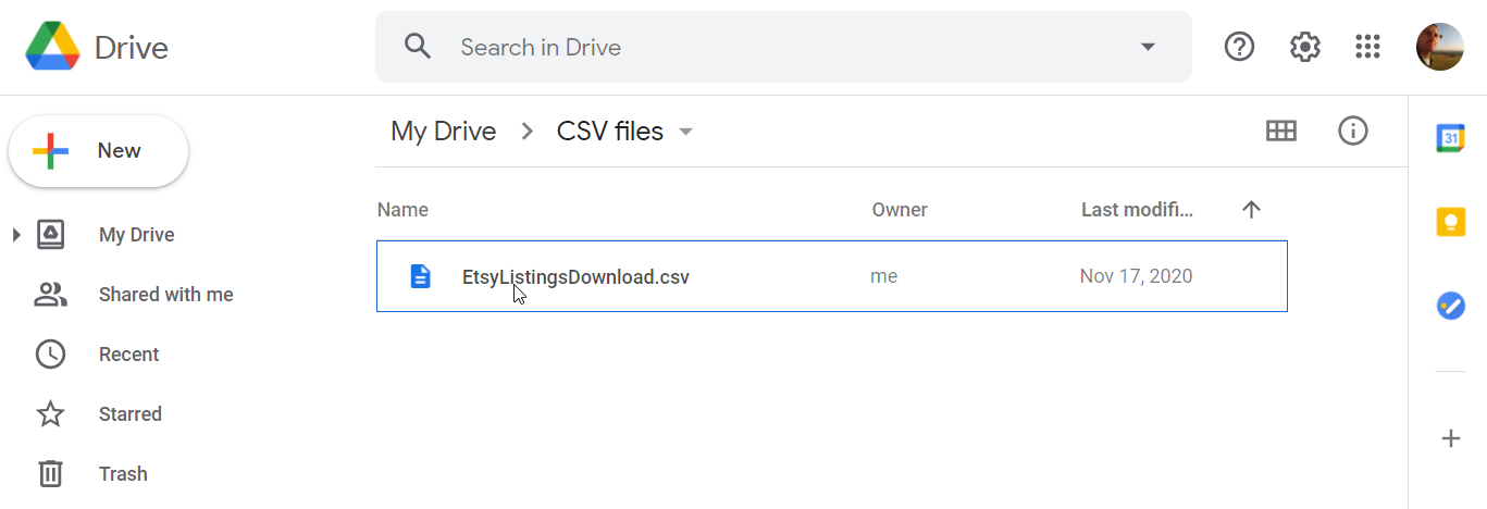 Un archivo CSV subido a Google Drive sin convertir