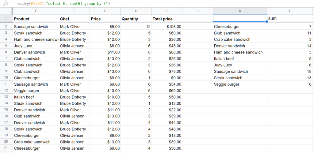How to sum and group values by a certain condition: QUERY+SUM