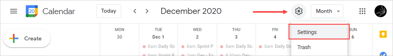 Google Calendar -Einstellungen