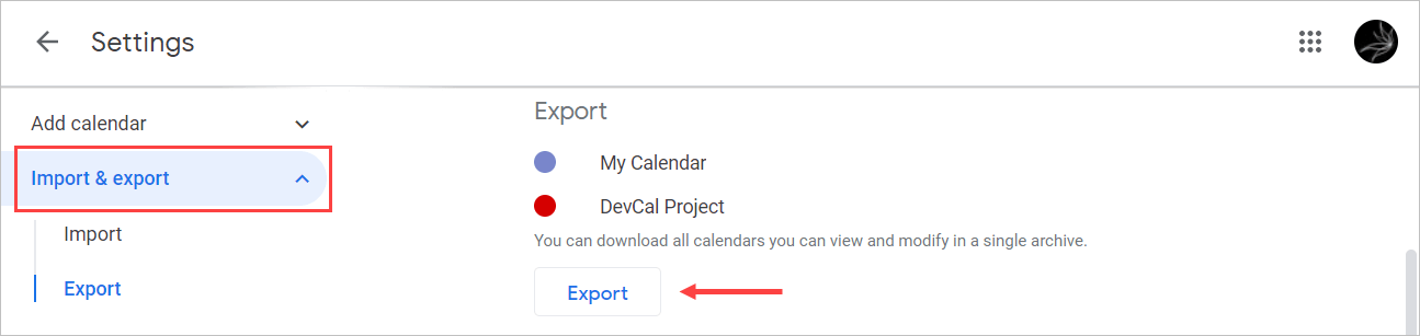 ICS-Dateien aus allen Calendar exportieren
