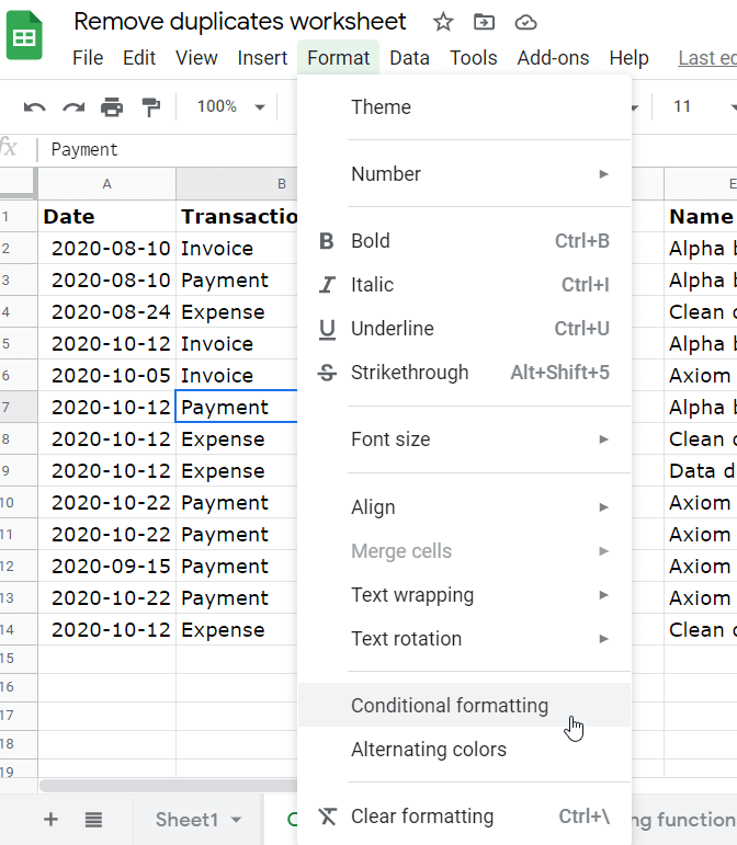 Conditional Formatting in Google Sheets