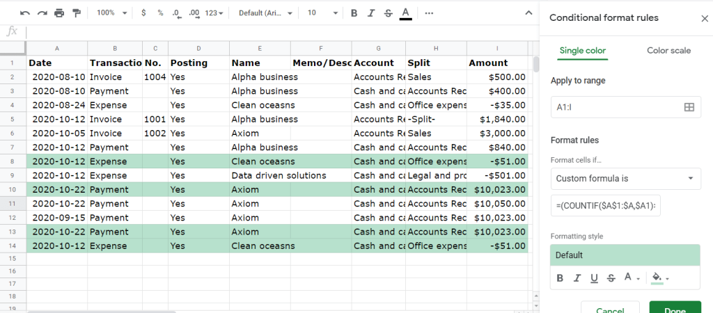 Duplicates on multiple columns highlighted with Conditional Formatting