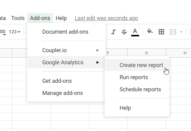 Create new report Google Analytics add-on