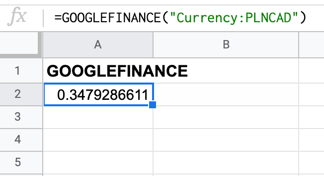 Use GOOGLEFINANCE function to work with currency